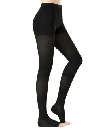 Medical Compression Pantyhose for Women & Men 20-30mmHg Graduated Support Hose Tights Opaque Open Toe Waist High Compression Stockings for Varicose Veins Swelling Edema Flight Open Toe Black Large