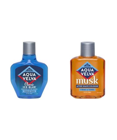 Aqua Velva After Shave Bundle, Musk After Shave Cologne, 3.5 oz + Classic Ice Blue After Shave, 3.5 oz