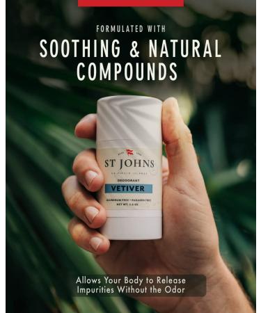St Johns Vetiver Aluminum Free Deodorant | Long-Lasting Odor Resistant & Soothing | Clear Deodorant Stick | Odor-Free Deodorant Made of Natural Compounds | Vetiver Deodorant For Men (2.6 oz Stick) - Buy Online on GoSupps.com