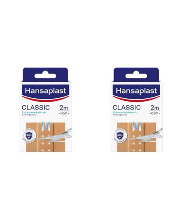 Hansaplast Classic Pflasters (2 m x 6 cm) cutable wound plasters with extra strong adhesive power & bacteria shield flexible and breathable bandage material (pack with 2) 2 m (2 -pack) 2m x 6cm - with bacteria shield