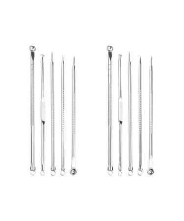 Healifty Removal Needle 2 Sets of 5pcs Needles Facial Blackhead Cleansing Tool with Storage Case Inner Mirror 1 count (Pack of 1) Silverx2pcs