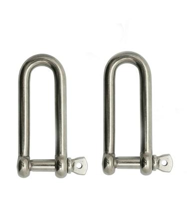JY-Marine Long D Shackle Stainless Steel Shackle Load Clamp for Chains Wirerope Lifting Paracord Outdoor Camping Survival Rope Bracelets 5/32 Inch 4mm Marine Grade,2pk