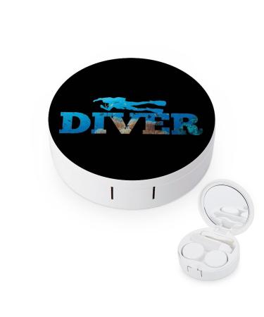 Scuba Diver Round Case For Contact Lens Kit Storage Box with Mirror Printed