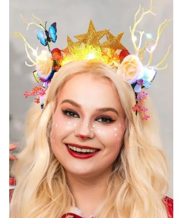 Fashband Christmas Headbands Light Up Reindeer Antlers Hair Band LED Stars Flowers Headband Festival Party Xmas Hair Accessories for Women Girls - Buy Online on GoSupps.com