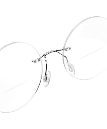 Round Rimless Bifocal Reading Glasses +3.00 | Titanium Alloy Lightweight Readers for Men & Women - Silver 3.0x - Buy Online on GoSupps.com