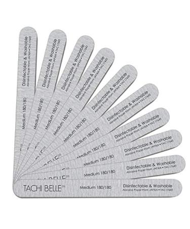 Tachibelle 10 Pcs Premium JAPAN Abrasive 180/180 Fine Disinfectable Washable Zebra Perfect Files for Natural Nails