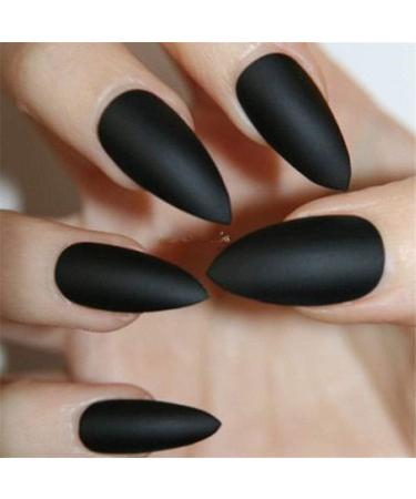 Fat-catz-copy-catz 24x Full Coverage Smooth Matte Stiletto pointed False Fake salon Nails Makeup (24x Matte Black Nails) - Buy Online on GoSupps.com