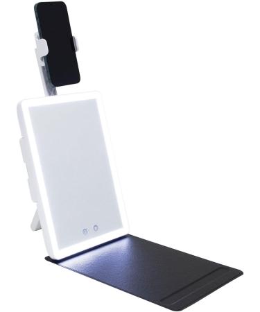 GloTech Portable LED Beauty Mirror Station with Magnetic Makeup Mat Cover - 10.8 x 8 - With Brush and Phone Holder - Buy Online on GoSupps.com