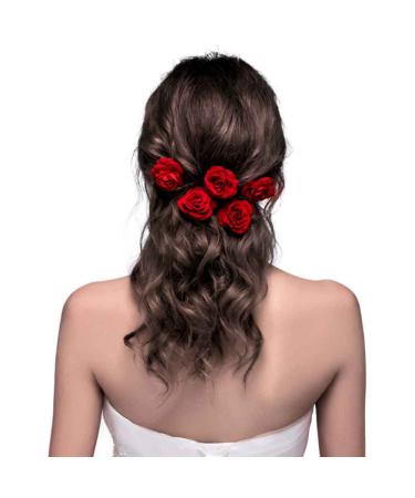 ClassicBeauty Elegant Red Rose Bridal Hair Clips (Set of 4) New 2018 Wedding Women and Girls Hair Accessories Bridesmaids Headpiece