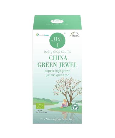 JUST T China Green Jewel Premium Double Chamber Tea Bag (20 pcs) | Organic Blended with Yunnan | Biodegradable Premium Organic Tea Bags Grown Leaf Tea for All Tea Lovers China Green Jewel 20 Count (Pack of 1)