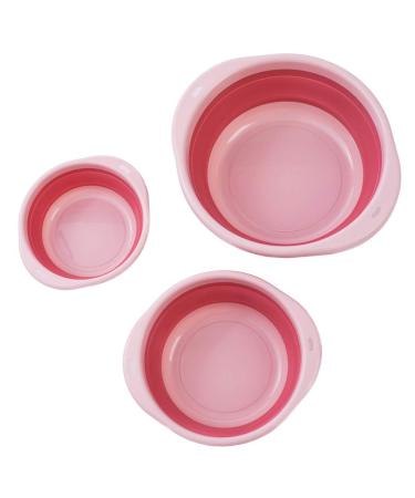 3-Pack Collapsible Wash Basin Set, Baby Kids Wash Basin Dish Tub for Travel Home, 3 Different Sizes Set Space Saving Pink
