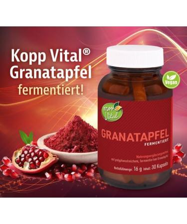 Kopp Vital Pomegranate Dietary Supplement - 30 Capsules | Polyphenol-Rich Fermented Natural Material | Boost Your Health with 16g of Nutrients | International Shipping Available - Buy Online on GoSupps.com