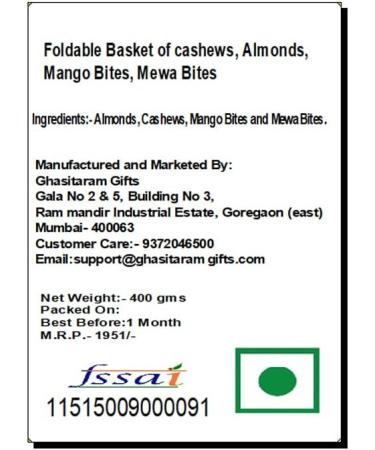 Ghasitaram Gifts Rakhi Gifts for Brothers Dryfruit - Foldable Basket of Cashews Almonds Mango Bites MEWA Bites with 2 Pearl Rakhis - Buy Online on GoSupps.com