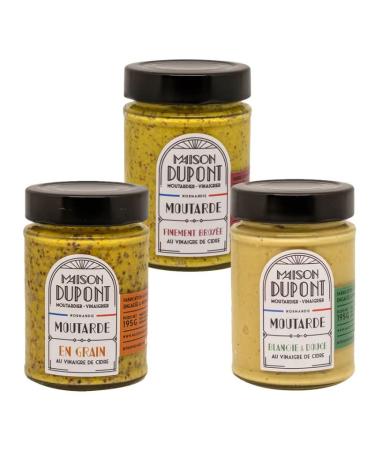 Set of 3 French Mustard 195 g Maison Dupont Made in Calvados