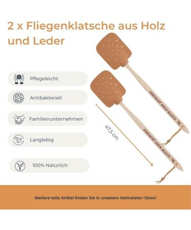 Hofmeister Beech Wood & Leather Fly Clappers - 2-Pack Mosquito Catchers from Europe (47.5 cm) - Effective Insect Racket with Get All !!! Slogan - Buy Online on GoSupps.com