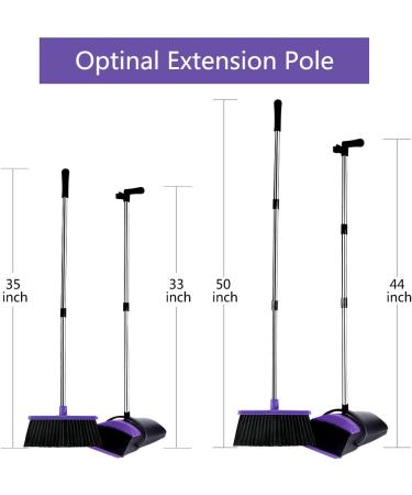 Upright 50-in Broom and Dustpan Set for Home, Kitchen, Office - Self Cleaning with Long Handle - Purple - Buy Online on GoSupps.com