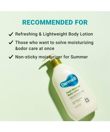 Derma B Fresh Moisture Body Lotion 400ml | Intensive Hydration & Fast-Absorbing Korean Skincare with Hyaluronic Acid | Long-Lasting Scent & Natural Deodorant Cream - Buy Online on GoSupps.com