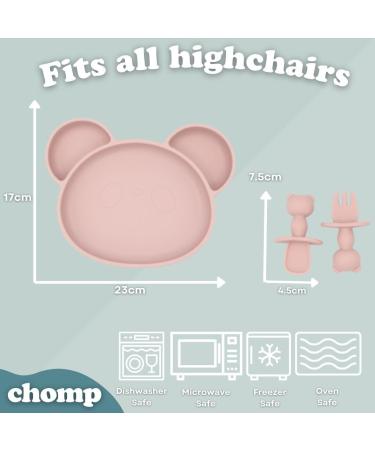 Suction Plate Baby Cutlery Set Chomp - Includes Baby Toothbrush, Weaning Set, Spoon, Fork, Suction Bowls - Rose Pink | Dishwasher Safe - Buy Online on GoSupps.com