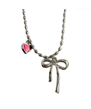 OralGos Vintage Heart Bow Pendant Necklace Cute Choker Pearl Collar Fashion Clavicle Chain