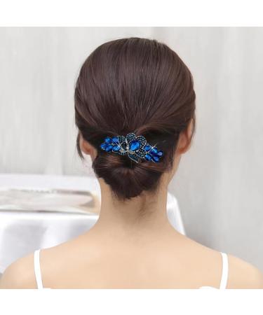 Vintage Blue Flower Jewelry Design Hairpin Rhinestone Flower Hair Clips Hair Barrette for Women and Girls French Style Hairclips Hair Accessories - Buy Online on GoSupps.com