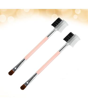 FRCOLOR Professional Cosmetics Brush Set - 2 Eye Shadow & Eyebrow Brushes with Spoolie - Double Sided Makeup Tools - Pink - International Shipping Available - Buy Online on GoSupps.com