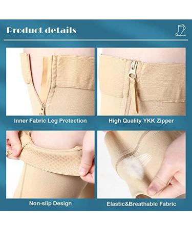 Newcotte Open Toe Thigh High Compression Socks 20-30mmHg for Men & Women, XL - Reduce Swelling & Edema with Zipper Closure - Buy Online on GoSupps.com