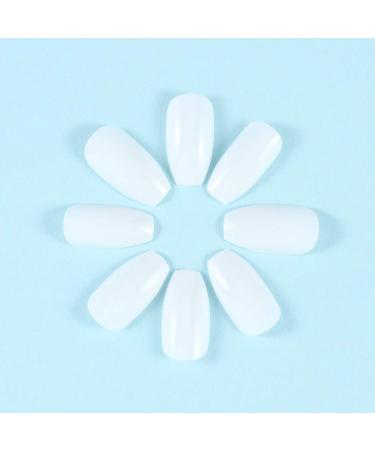 Handcess Shiny White Coffin Artificial Nails - Medium Ballerina Press-On Tips for Women & Girls | Full Coverage Pure Color - Buy Online on GoSupps.com