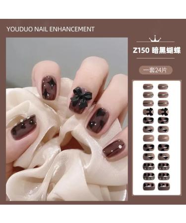 24Pcs/Set Press On Nails Ins French Gradient Dark Butterfly Diamonds False Nails Acrylic Fake Nails Full Cover Nails Tips Artificial Finger Manicure Press on nails for Women and Girls - Buy Online on GoSupps.com