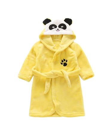 Miyanuby baby boy girls bathrobe soft flannel long arm animal hoodie morning mantle nightwear homewear for children baby young girls gift 4-5 years panda yellow