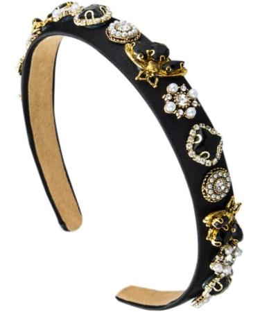 Rhinestone Headband Wide Padded Hairband Sparkle Silver Diamond Headband Crystal Bead Embellished Headbands for Women Girls (CBlackCrystal2) - Buy Online on GoSupps.com