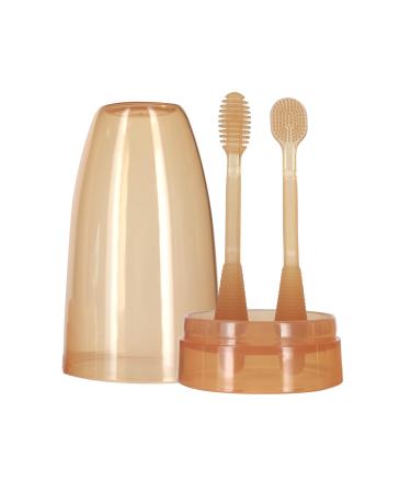 Infant-to-Toddler toothbrush for children first toothbrush silicone tongue coating scraper with storage cup to clean the silicone baby toothbrush