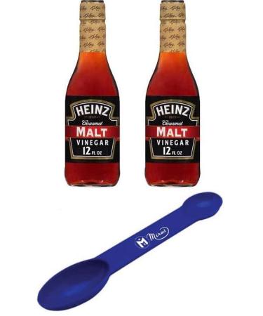 (Pack of 2) Heinz Gourmet Malt Vinegar 12 fl oz Glass Bottles (Free Miras Trademark 2-in-1 Measuring Spoon Included!)
