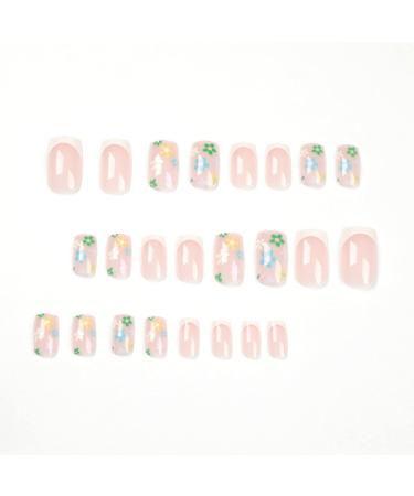 Justotry 24 Pcs Square Short Beige French Press-On Nails with Floral Pattern - Nail Art for Women | Nail Glue Included - Buy Online on GoSupps.com