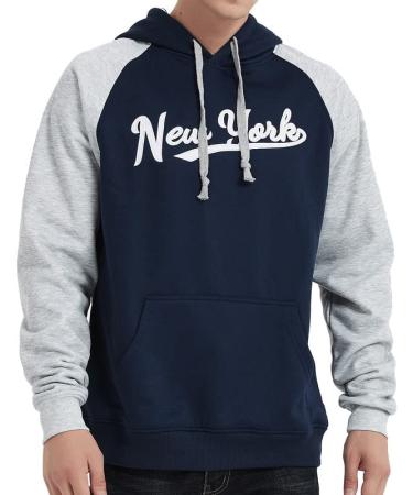 DELUSPTOMAY Mens Baseball Team Embroidery Hooded Sweatshirt Casual Hoodie X-Large Ny Navy