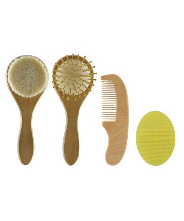HEALLILY Baby Hair Brush Comb Set Baby Grooming Kit Wooden Hairbrush Baby Shower Bath Brush For Newborn Infant Toddler