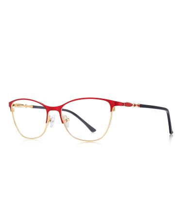 OLIEYE Cat Eye Reading Glasses For Women Retro Design Reader Computer Glasses with Spring Hinges Red-53 2.0 x