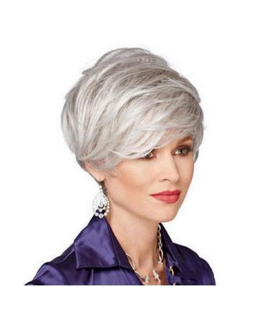 Yewigs 2019 Real Hair Wig for Women - Short Silver Gray Synthetic Fluffy Wavy Wig for Office & Costume - Buy Online on GoSupps.com