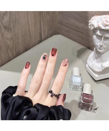 24Pcs/Set Press On Nails Short Nail Stickers with Black Plum Roses False Nails Acrylic Fake Nails Full Cover Nails Tips Artificial Finger Manicure Press on nails for Women and Girls