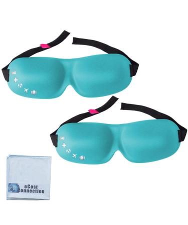 2 Lunashade Sleep Beauty Soft Eye Masks with Ergonomic Padded Foam and Deep Sockets for Easy Blinking (Light Blue) + eCostConnection Microfiber Cloth