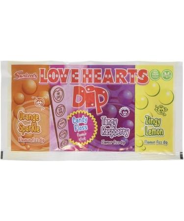 Love Hearts Dip Sherbet Sweets Candy Floss Flavour Stick with Orange Sparkle Tangy Raspberry & Zingy Lemon Fizzy Dip - Multipack (3 Sachets) - Buy Online on GoSupps.com