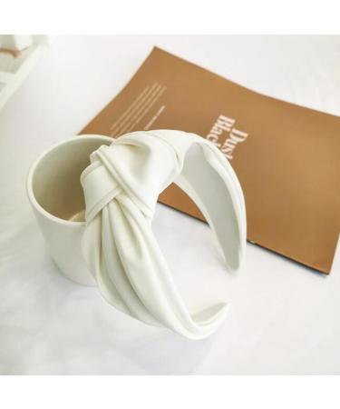 Ozaqv fine women headband adults wide side solid color hair band center knot turban casual hair accessories wholesale for women (color: white hair band)