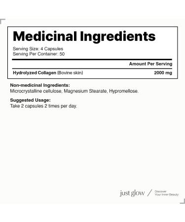 Just Collagen Hydrolyzed Collagen 200 Capsules - Helps in Collagen Formation - Hydrolyzed Bovine Collagen Peptides Powder - 50 Servings 200 count (Pack of 1) - Buy Online on GoSupps.com