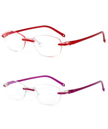 Inlefen Men Women Rimless Reader Glasses 2 Pack Computer Reading Glasses Blue Light Blocking 2 Pieces 250.0 x