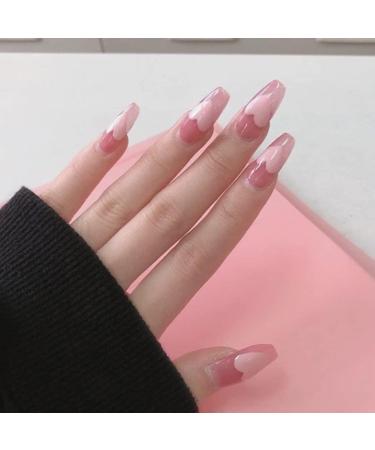 U-K Fake Nail Pink Heart False Nail Acrylic Full Cover Fingernails Press on Nails Set Artificial Long False Nail for Women Girls 24 PCS Practical & Professional - Buy Online on GoSupps.com