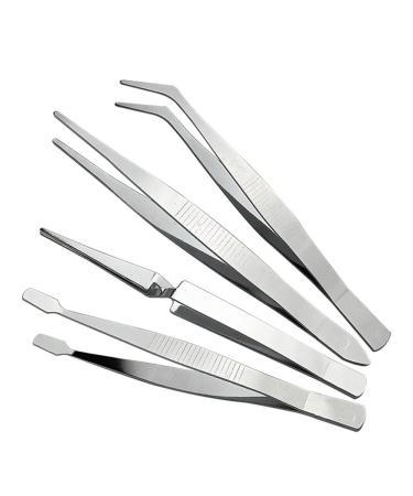 Misamo 4-Piece Set of Stainless Steel Combination Tweezers Elbow Tip Labor-Saving Pliers -Reverse Flat-Mouth Stamp Clips