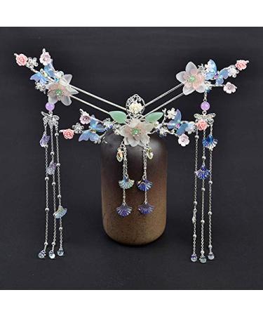 Zhaocaimao Vintage Hair Sticks Chinese Style Hair Sticks Hanfu Long Tassel Hair Pins Handmade Hair Sticks /Hair Comb/Earrings Set Traditional Headwear Set