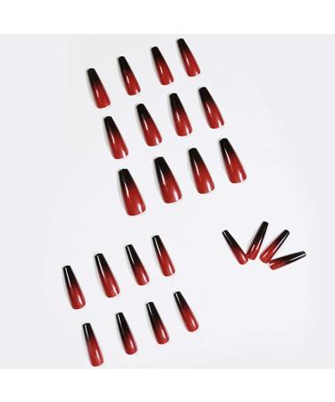 Outyua Halloween Red Black Press On Nails - Ombre Coffin Acrylic Designs for Women & Girls | 24Pcs Long Fake Nails - Buy Online on GoSupps.com