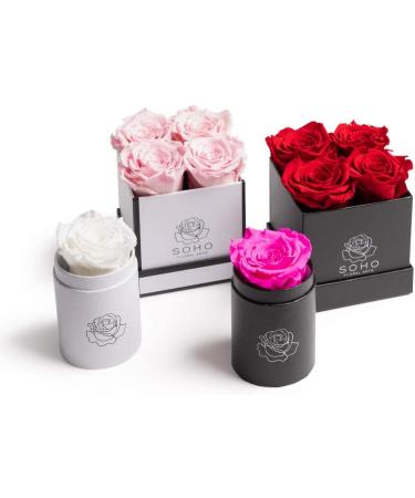 Soho Floral Arts | Roses in A Box | Genuine Roses that Last for Years (White Square 4ct  Radiant Pink) | Mothers Day Gifts White Square 4ct. Radiant Pink - Buy Online on GoSupps.com