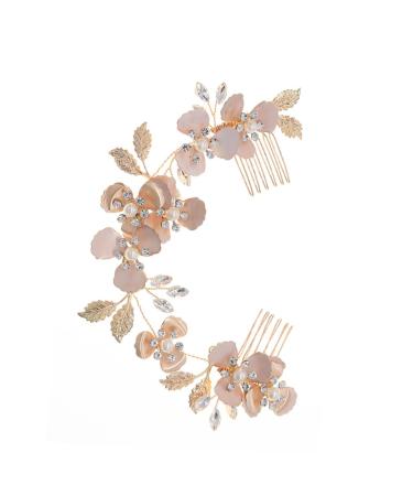 Didiseaon Pearl Rhinestone Couple Combs Hair Claw Clips for Women Crystal Headpiece Bridal Hair Comb Bridal Headpiece Combs Decorative Crystal Flower Copper Wire Wedding Miss