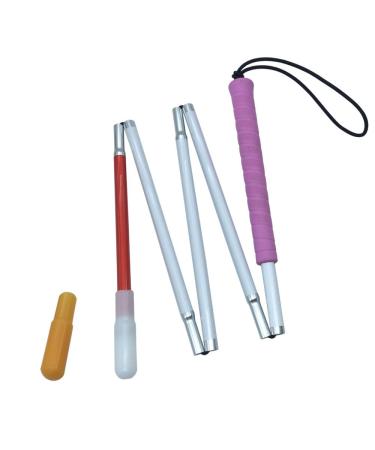 White Cane Aluminum Folding Cane for the Blind Folds Down 5 Sections with 2 Tips (Pink Handle 105 cm (41.3 inch))